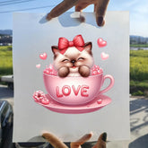 Bügelaufkleber - 15cm Katze in Tasse